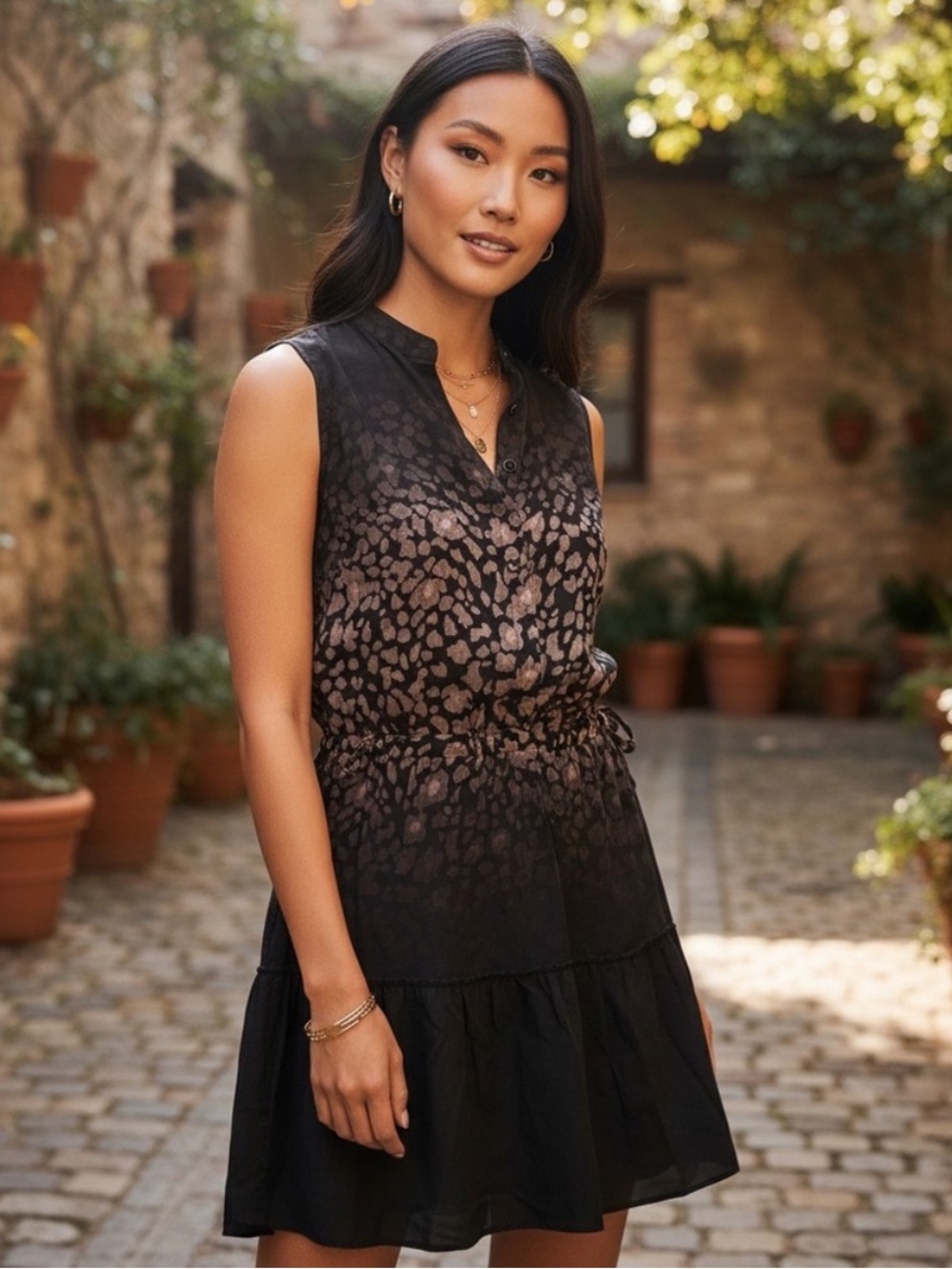 All Saints Black and Pink Animal Print Lin Lyos Silk Mini Dress Size 4